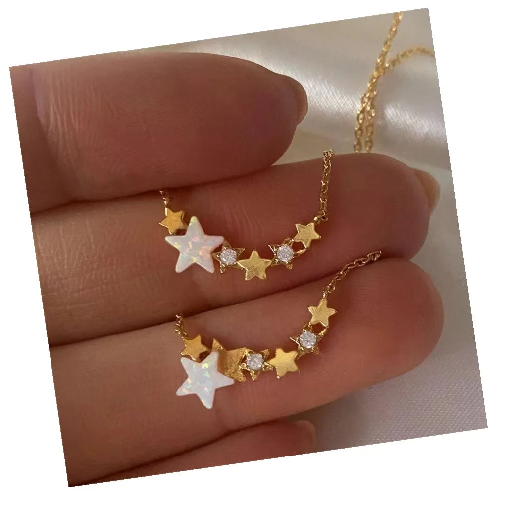 Fashion Jewelry Star Necklaces 18k Copper Simple Sweet Gold Plated Microinset Zircon Small Fashion Necklace