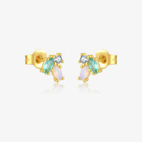 FUAMAY 18K Gold Plated 925 Sterling Silver Earrings Simple Colorful Zircon Trip Marquise Earrings