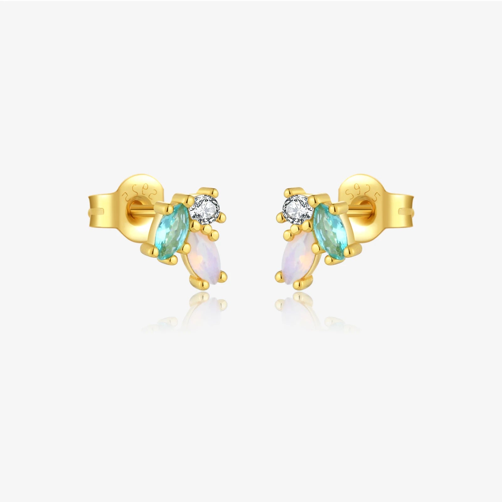 FUAMAY 18K Gold Plated 925 Sterling Silver Earrings Simple Colorful Zircon Trip Marquise Earrings