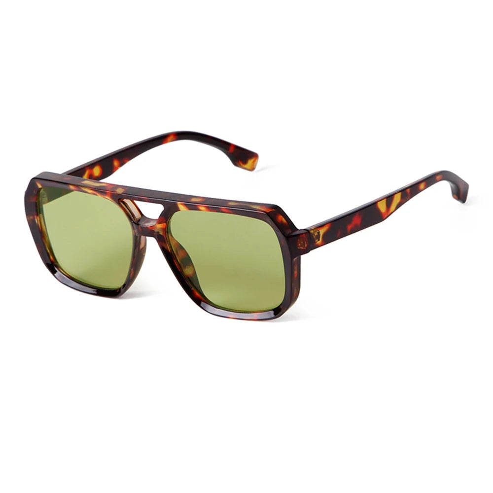 STY22749 Vintage Tortoiseshell Green Pilot Sunglasses Women Men Retro Fashion Yellow Double Bridge Square Aviation Sun Glasses