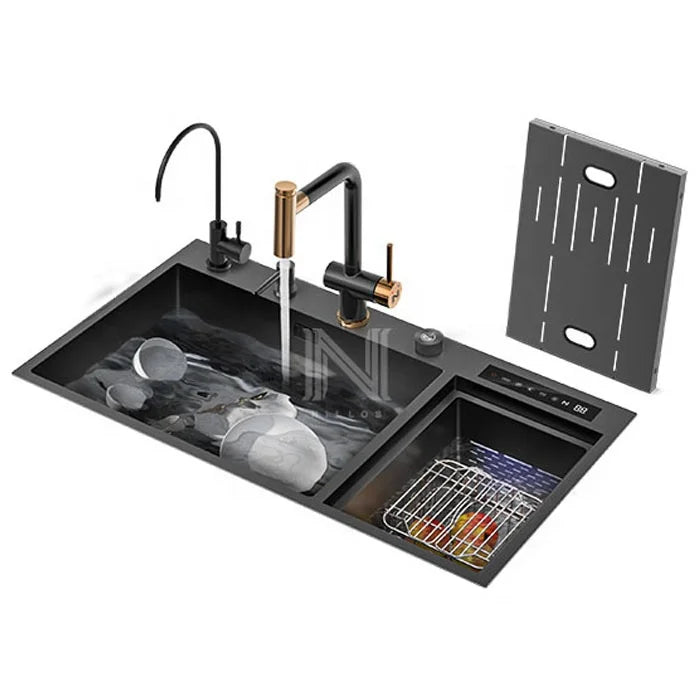 TD 33x19inch Smart Kitchen Sink - Stainless Steel Double Bowl with Digital Touch Screen & Dishwasher for Villa/High-End Kitchen