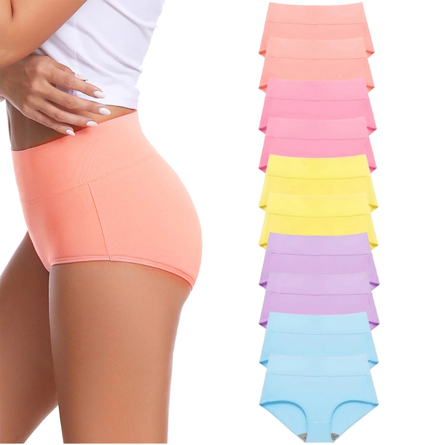 10pcs Women's Soft Black High Elastic Waist Pants Breathable Cotton Mid-Rise Panties Set Factory Direct Wholesale Comfortable
