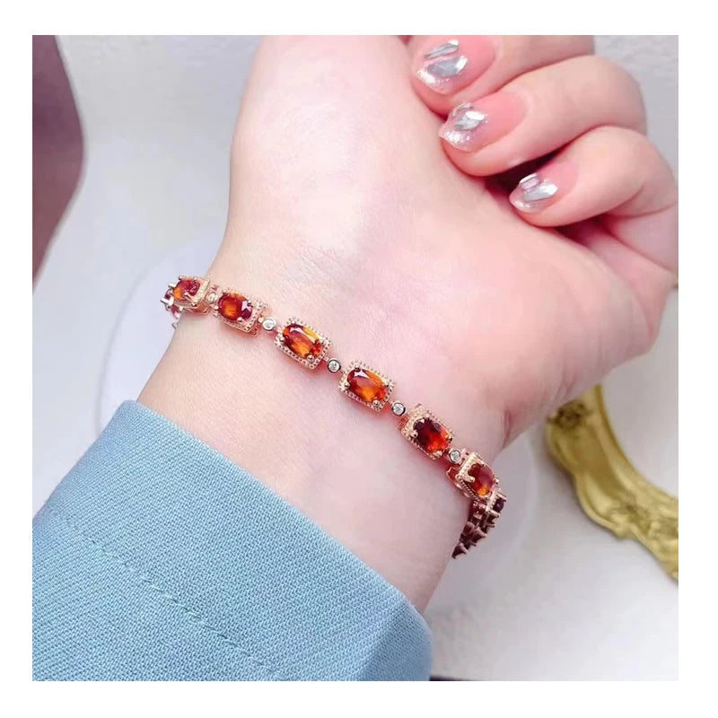 Hot Popular Fine 925 Sterling Silver 18k Rose Gold Plating Natural Garnet Fine Cute Girls Bracelet for Women