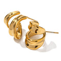 High Polish INS Style 18K Gold Stainless Steel Fashion Jewelry Smooth Double Layer Curved C-shaped Hoop Earrings for Women