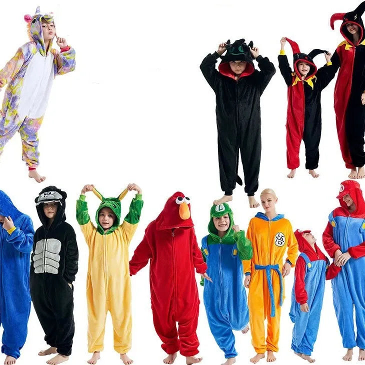 Winter Thickened Colorful Children's Cartoon One-Piece Pajama Animals Cats Pegasus Unicorns Suits Cross-Border Performance