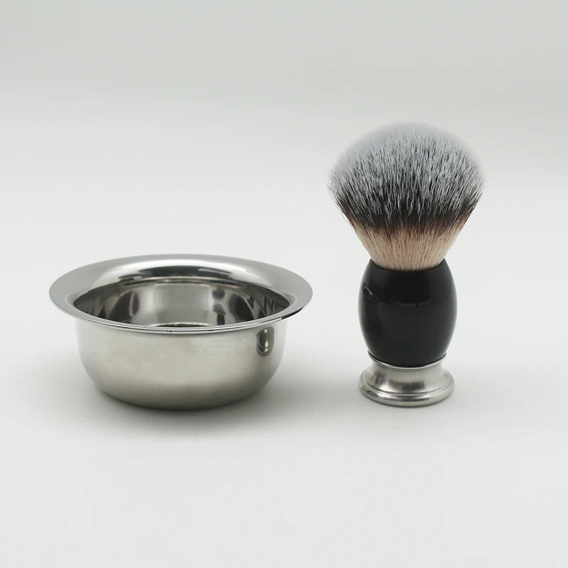 JDK Metal Handle Custom Shaving Brush Synthetic and Metal Shaving Bowl Soap Gift Set Wholesale