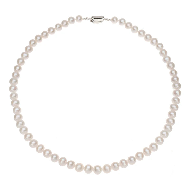 Pearl Necklace Near Round Smooth Knot Versatile Classic Natural Freshwater Pearl Necklace S925 Silver Dollar Buckle