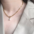 Fashion OT Clasp Alphabet Letter More Shell Pearl Cuban Link Chain Necklace