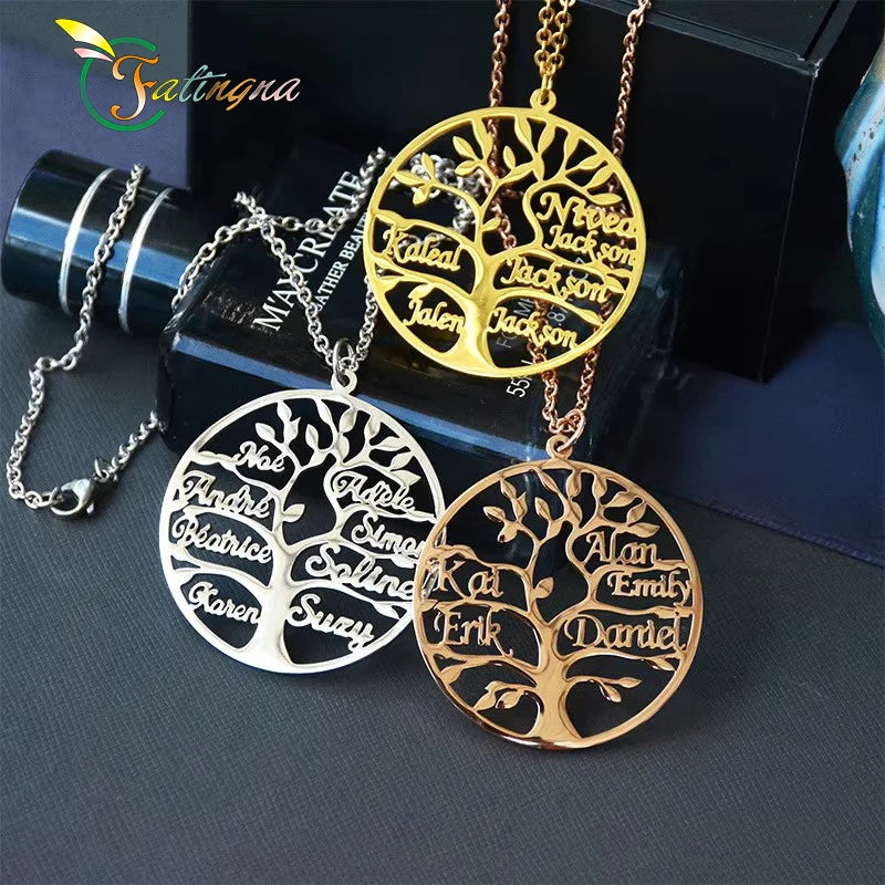 Fatingna Hot Sale OEM/ODM Personalized Jewelry Gifts Customized Nameplate Life Tree Name Stainless Steel Necklaces