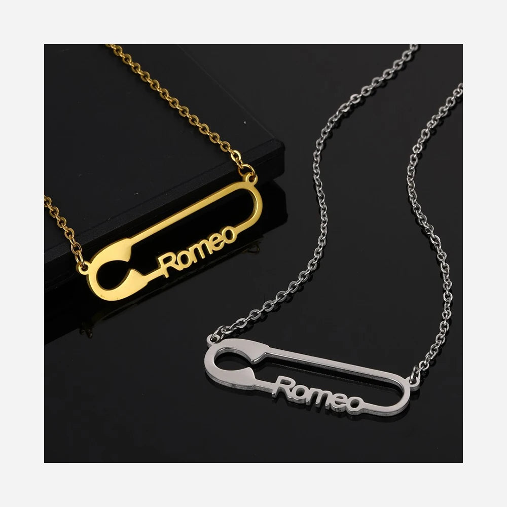 Personalized Hollow English Letter Pendant Stainless Steel Paper Clip Custom Name Necklace Female