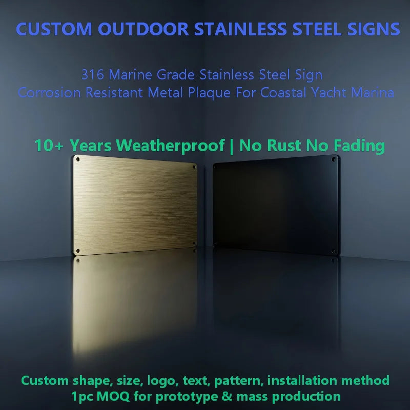 Custom Outdoor 316/316L Stainless Steel Sign Weatherproof Corrosion Resistant 720h Salt Spray Tested Nameplates Custom Logo