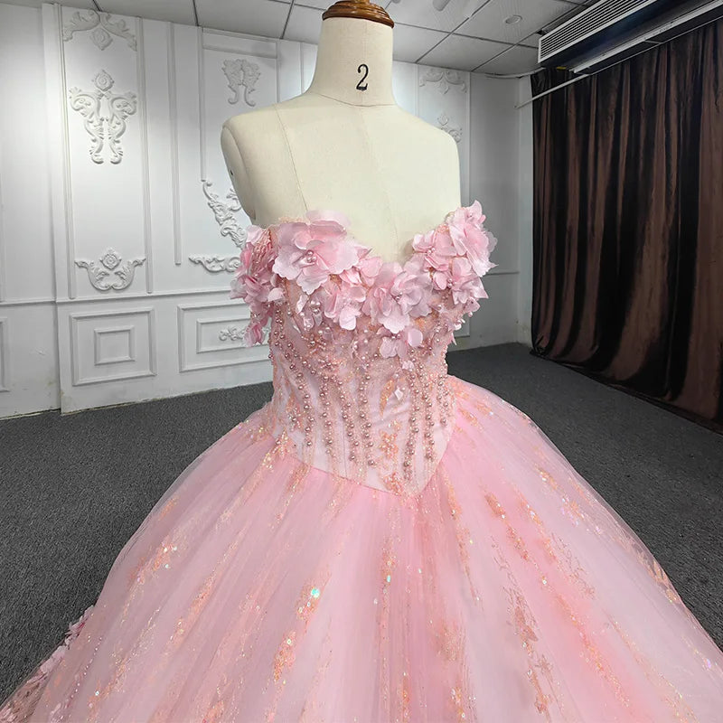 Princess Pink Sweetheart Ball Gown Pearls Quinceanera Dresses for Sweet 15 Girls Jancember 9853-P
