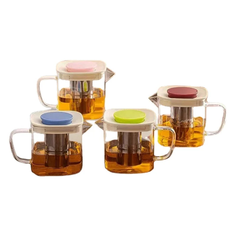 High Borosilicate Glass Teapot Handcrafted with Removable Infuser Colorful PP Lid