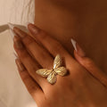 2025 Fashion 18k Gold Plated Stainless Steel Jewelry Adjustable Open Rings butterfly Rings for Women