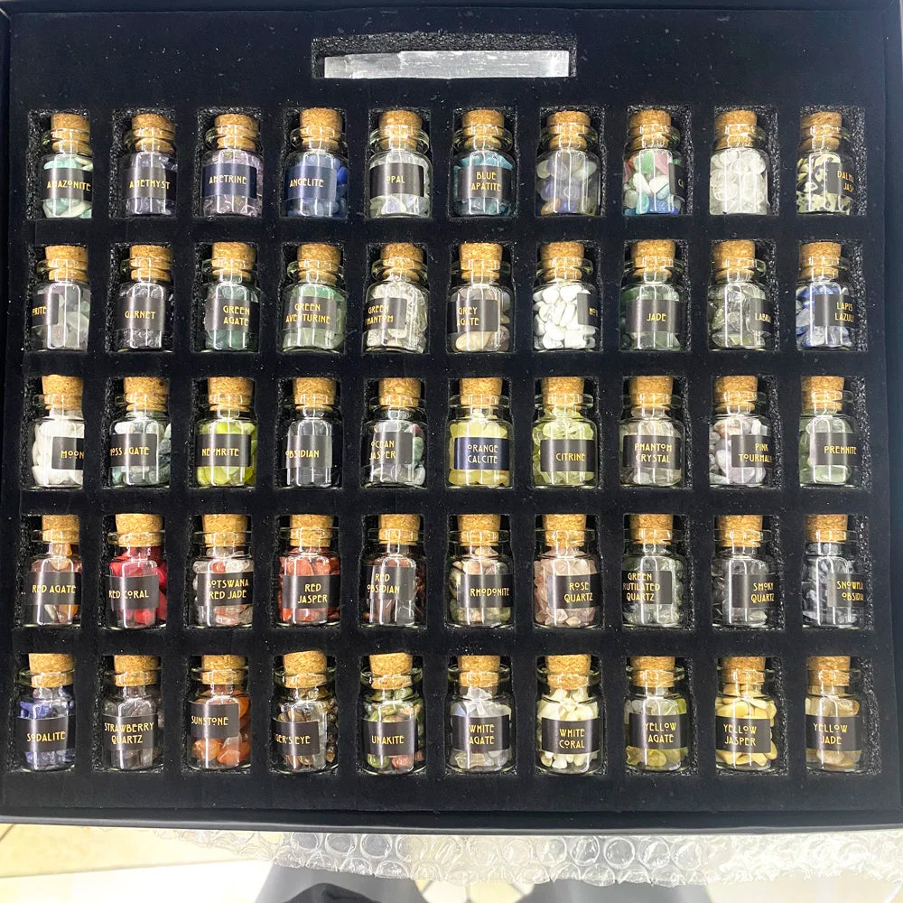 Crystal Chips Bottle Box Natural Wishing Bottle Set Crystal Healing Stone Rose Quartz Chips Set for Crystal Crafts