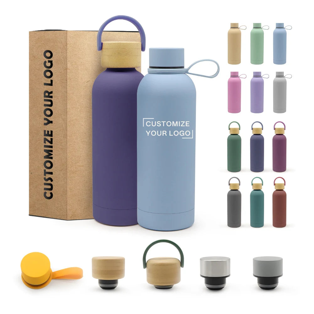 Thermos Cup 500ML/1000ML Double Wall Stainless Steel Bottle Rubber Paint Outdoor Sports Small Mouth Kettle Water Cup