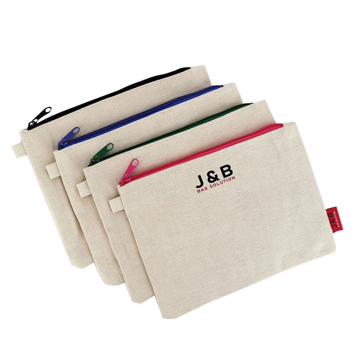Factory OEM Cotton Jute Cosmetic Zipper Bag with Private Label Printing Custom Logo Cosmetic Make up Bag Travel Canvas Pouch