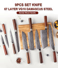 Amber Kitchen Knife Set Custom Logo Sandal Wood Handle 67layers VG10 Damascus Steel Hammer Blade Professional Chef Knife Set