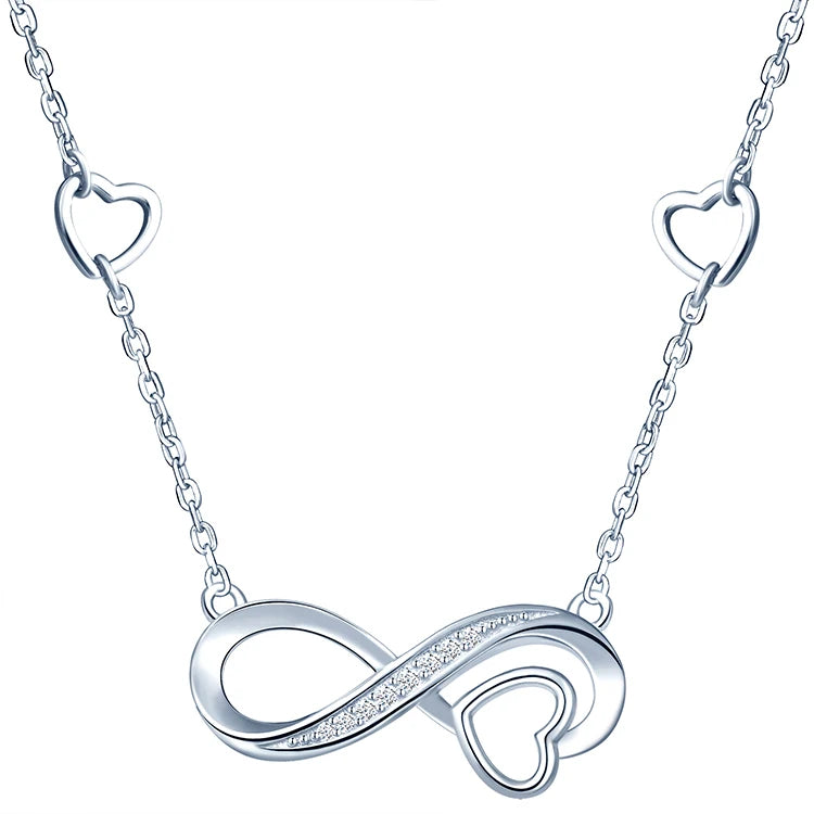 S925 Silver Infinity Hollow Heart Necklace with Diamond Setting Vintage Style Chain for Wedding or Engagement Lover's Gift
