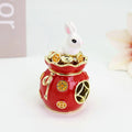 SHINNYGIFTS 2023 New Style Enamel Metal Lucky Rabbit Pewter Figurine Plated Jewelry Trinket Box Small Home Decorative Box
