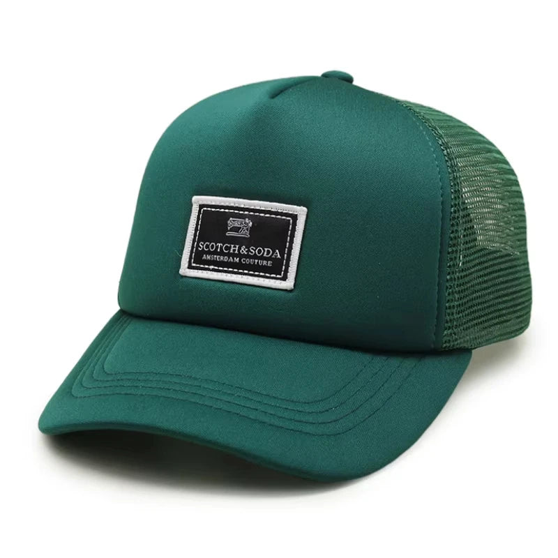 Custom 5 Panel Applique Embroidered Logo Woven Patch Foam Mesh Cap Trucker Hat