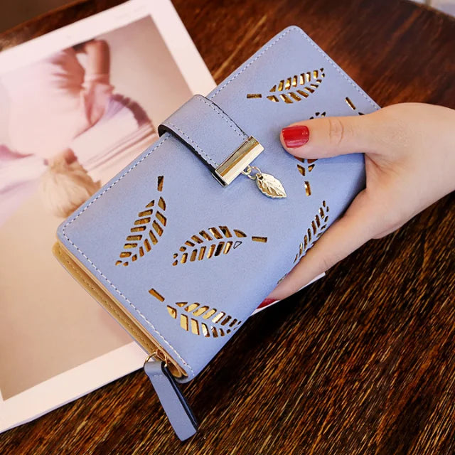 Cheap Wallets for Women Leaf Mobile Phone Bags Zipper Long Purse Handbags PU Leather Money Clip Cash Ladies Wallets