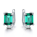 925 Sterling Silver Rhodium Plated Emerald Cut CZ Stud Earrings Four Prong Setting Women's Fashion Jewelry