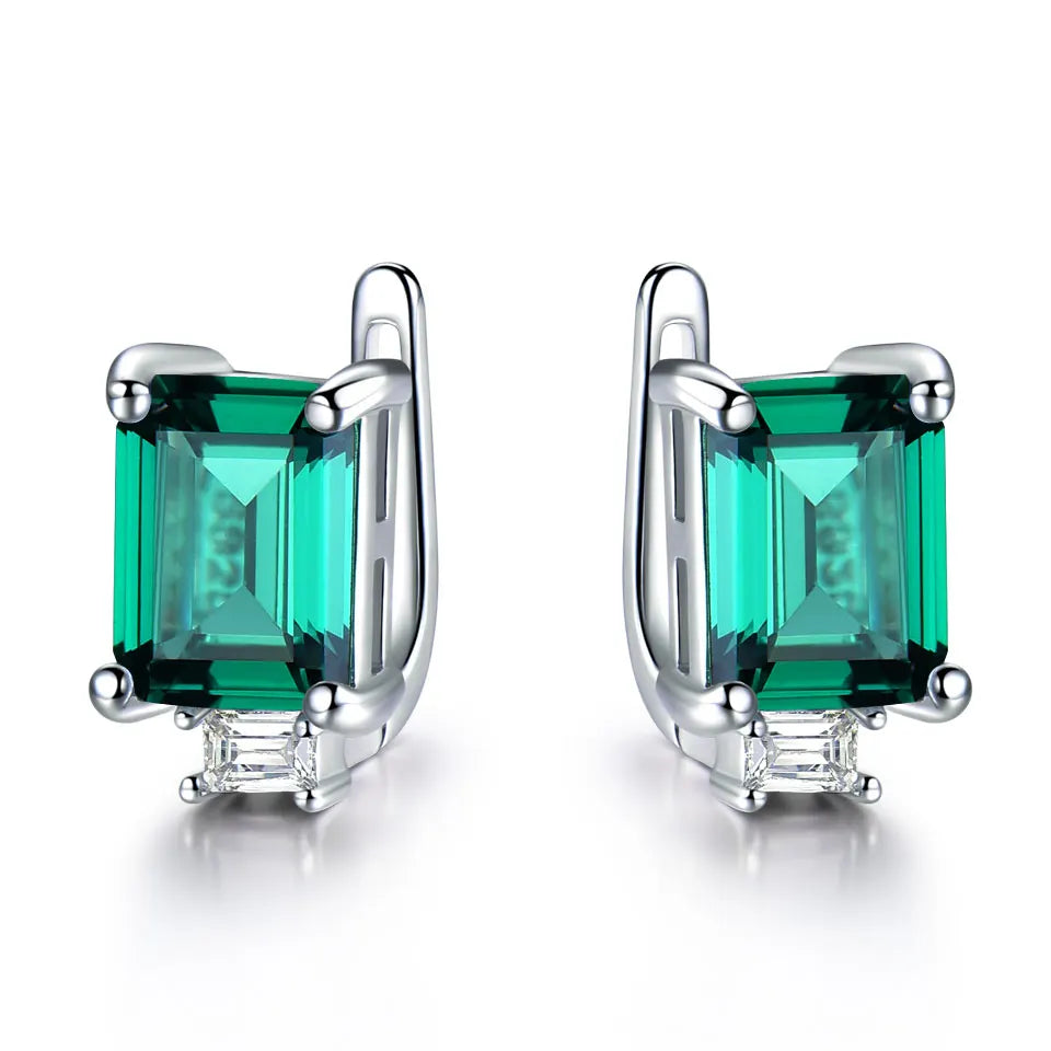 925 Sterling Silver Rhodium Plated Emerald Cut CZ Stud Earrings Four Prong Setting Women's Fashion Jewelry