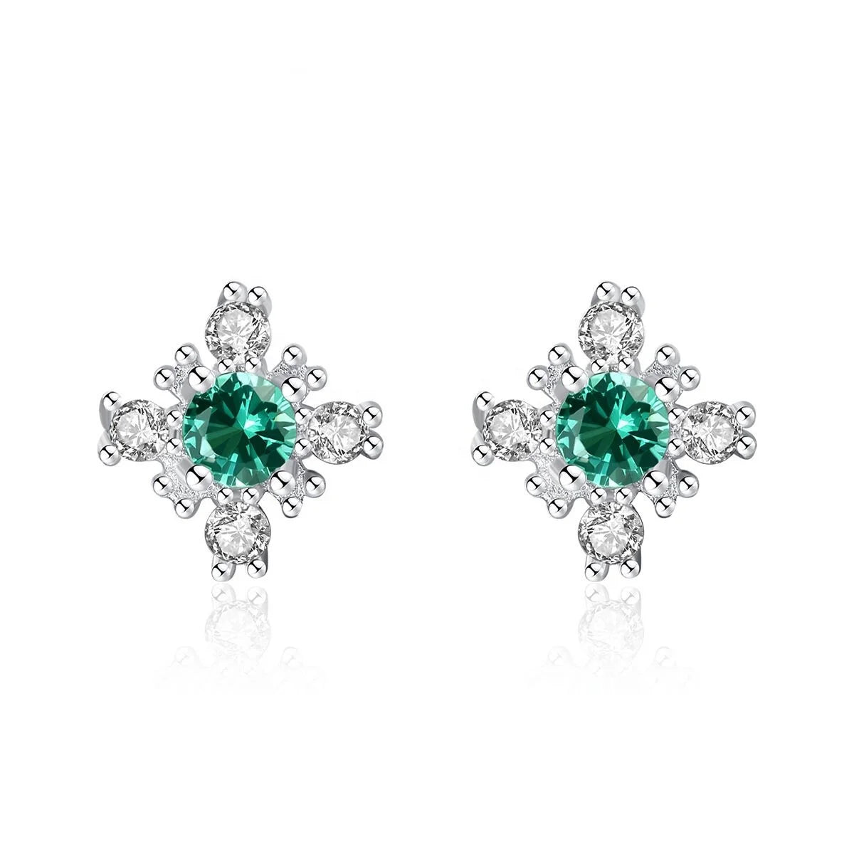 Fashion Jewelry Hypoallergenic Green/Pink Gemstone 925 Sterling Silver Flower Stud Earrings for Women Girls Birthday Gifts