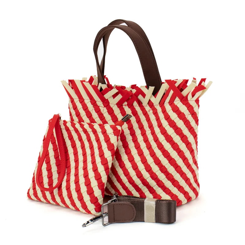 2024 New Fashion Large Capacity Handbag Lady's Purse Neoprene Woven Bag with Pouch Women Tote Handmade Weaved Bag