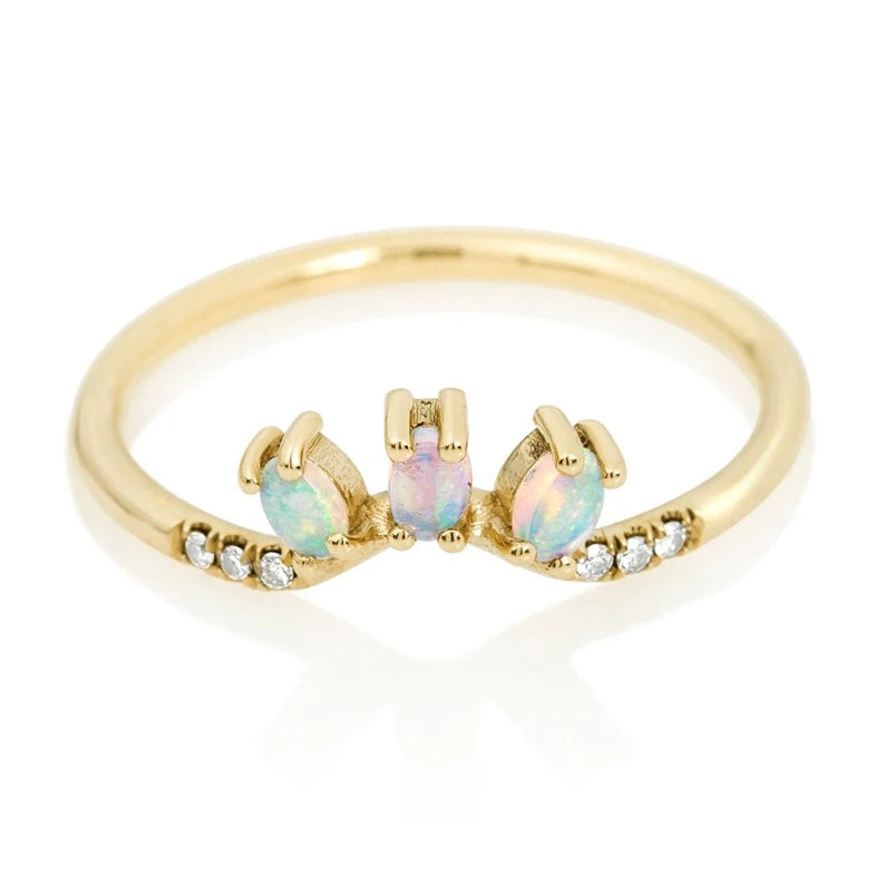 Gemnel Latest Design Sterling Silver 18k Gold Vermeil 0.1 Microns Oval Opal Band  Ring Set