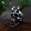SS8-798R New Arrival Stainless Steel Satanic Skull Horn Ring for Men Heavy Punk Goth Demon Jewelry Wholesale