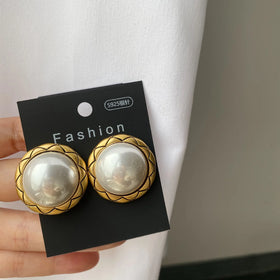 Lunury S925 Simulated Pearl Stud Earrings New Elegant round & Big Needle Design Women's Trendy Classic Fashion Drop Jewelry