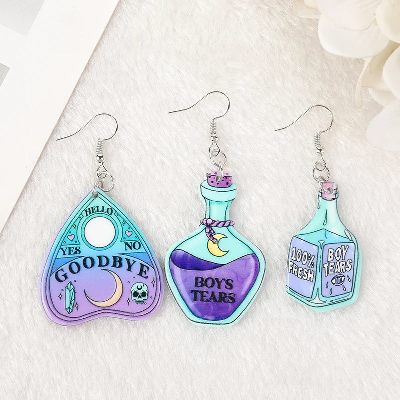 Fashion Pastel Goth Ouija Boys Tears Dangle Earrings for Birthday Gift Lovely Jewelry