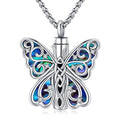 Butterfly Design Memorial Keepsake Abalone Shell 925 Sterling Silver Cremation Jewelry Ash Urn Pendant Necklace