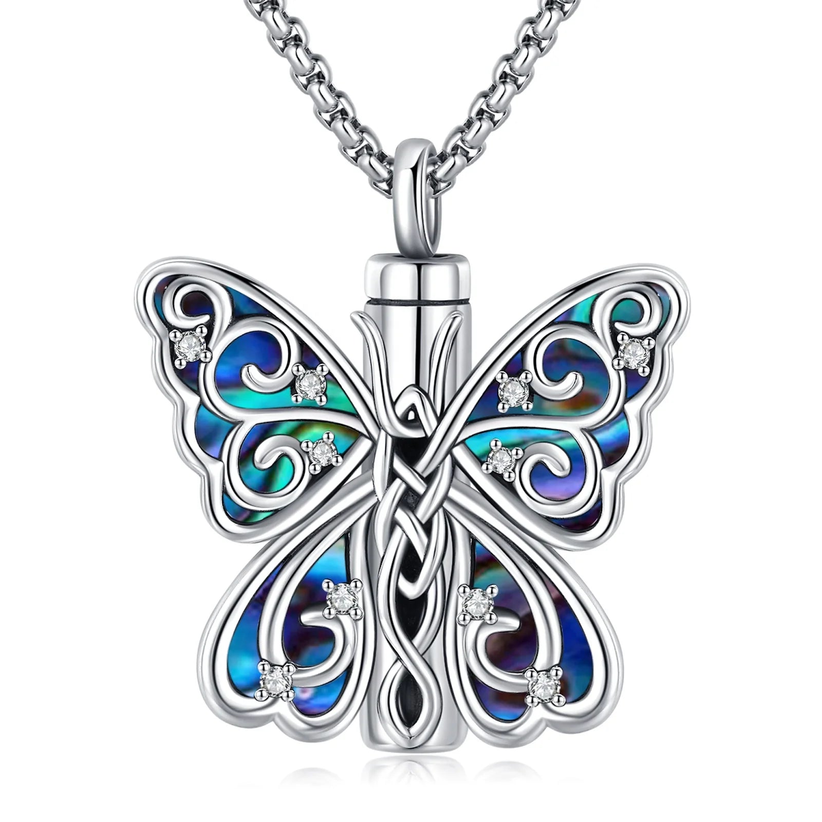 Butterfly Design Memorial Keepsake Abalone Shell 925 Sterling Silver Cremation Jewelry Ash Urn Pendant Necklace