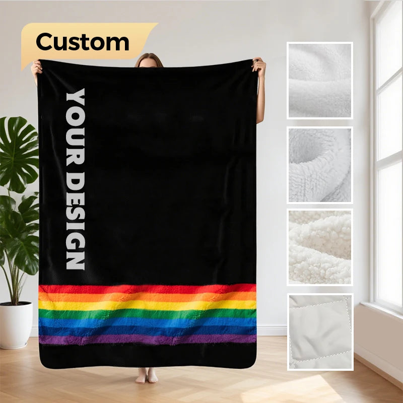 High Quality Custom Blanket With Logo Print Sublimation Promotion Airplane Travel Gift Coral Flannel Fleece Sherpa Throw Blanket