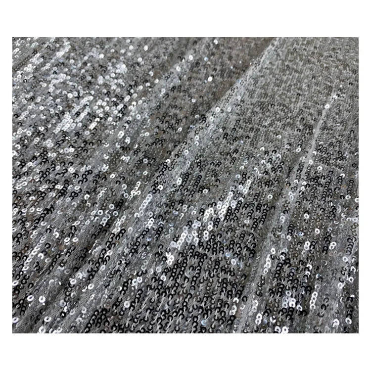 High Weight and High Density Wafer Silver Sequin Fabric for Dress and Cloth