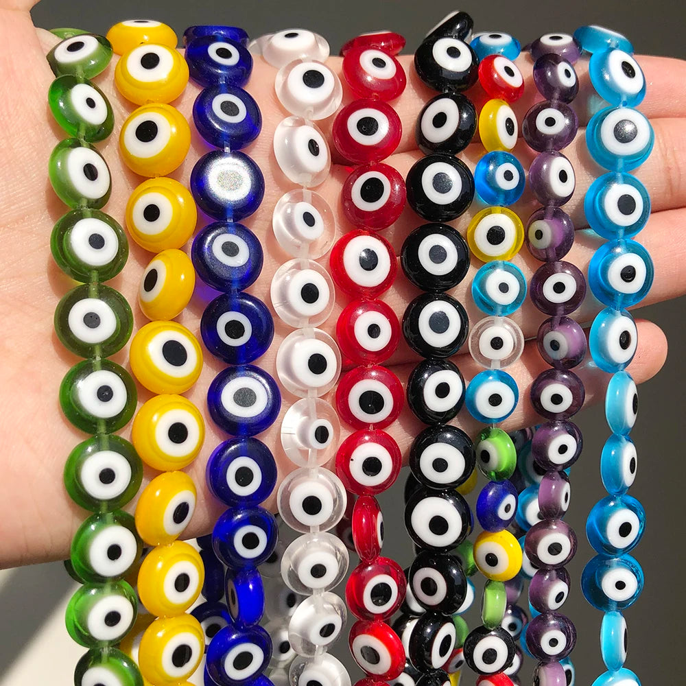 Wholesale 6/8/10MM Lampwork Glazed Evil Eye Round Beads Flat Loose Beads for Jewelry Making Bracelets Crystal Glass Beads
