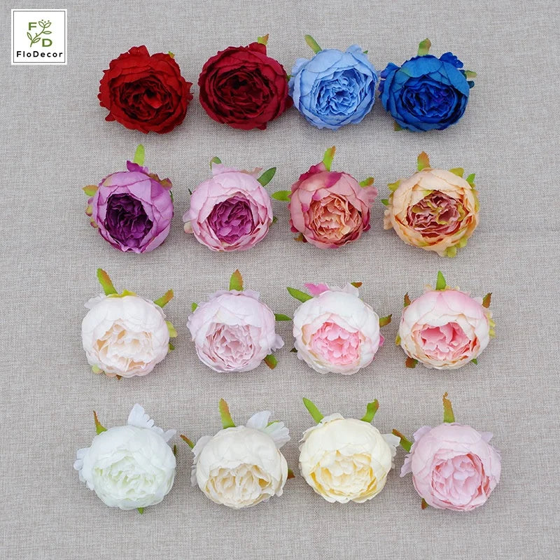Factory Direct 9cm Artificial Peony White Flower Head for Birthday DIY Wreath Wedding Bar Decoration