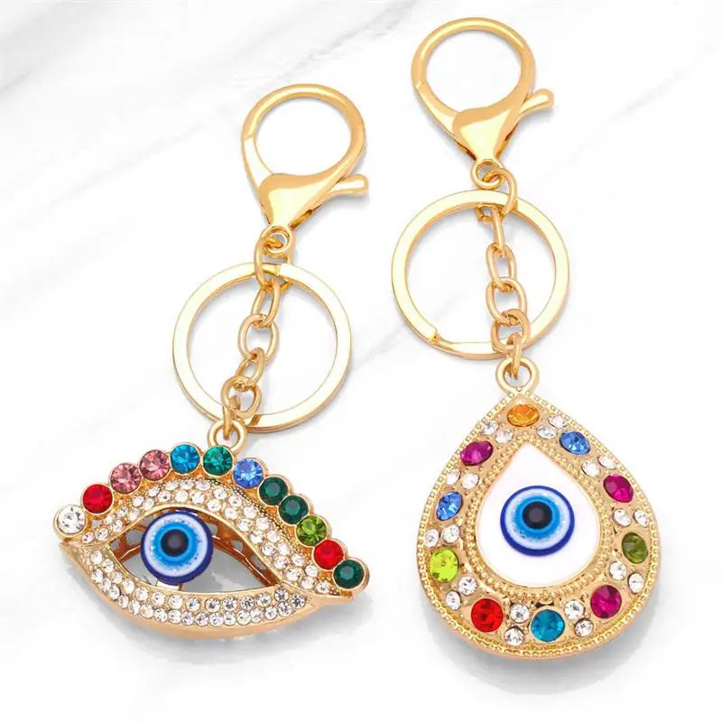 The Devil's Eye Rhinestone Keychain Handbag Key Holder Wholesale Luxury Fashion Coloful Mini Crystal Evil Eyes Keychain