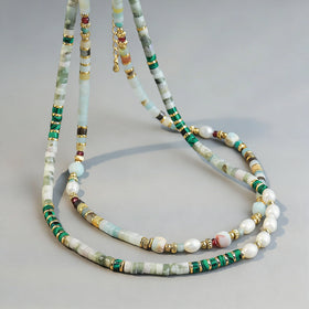 Real Gold Plated Turquoise Natural Stone Colorful Y2K Trendy Fresh Water Pearl Necklace for Teen Girls
