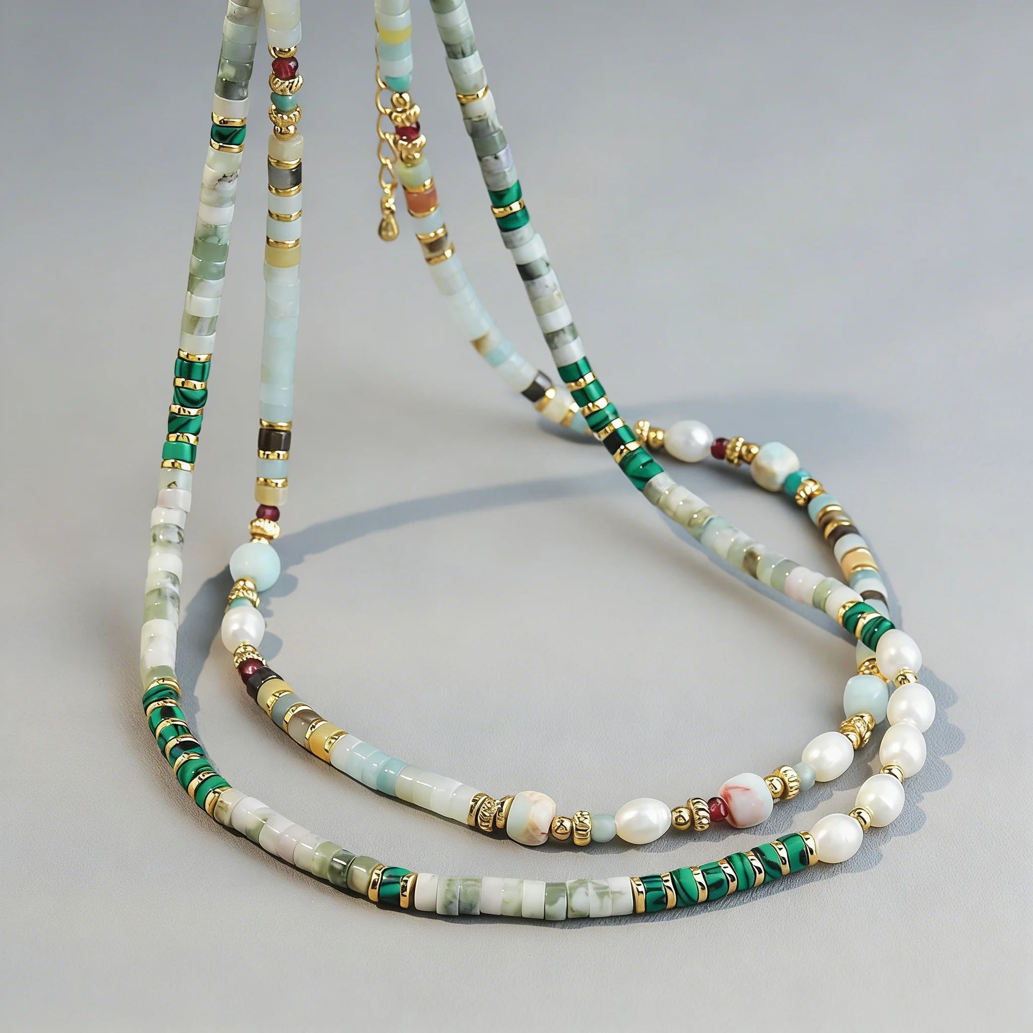 Real Gold Plated Turquoise Natural Stone Colorful Y2K Trendy Fresh Water Pearl Necklace for Teen Girls