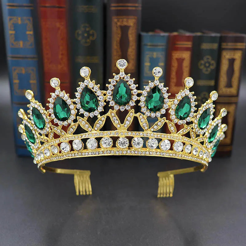 Queen Crown Hair Combs for Bride Baroque Princess Wedding Headwear Alloy Pageant Crown