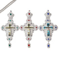 ZD002 Christ Silver Plated Large Size Alloy Orthodox Bishop's Pectoral Cross Necklace with Customize Stones