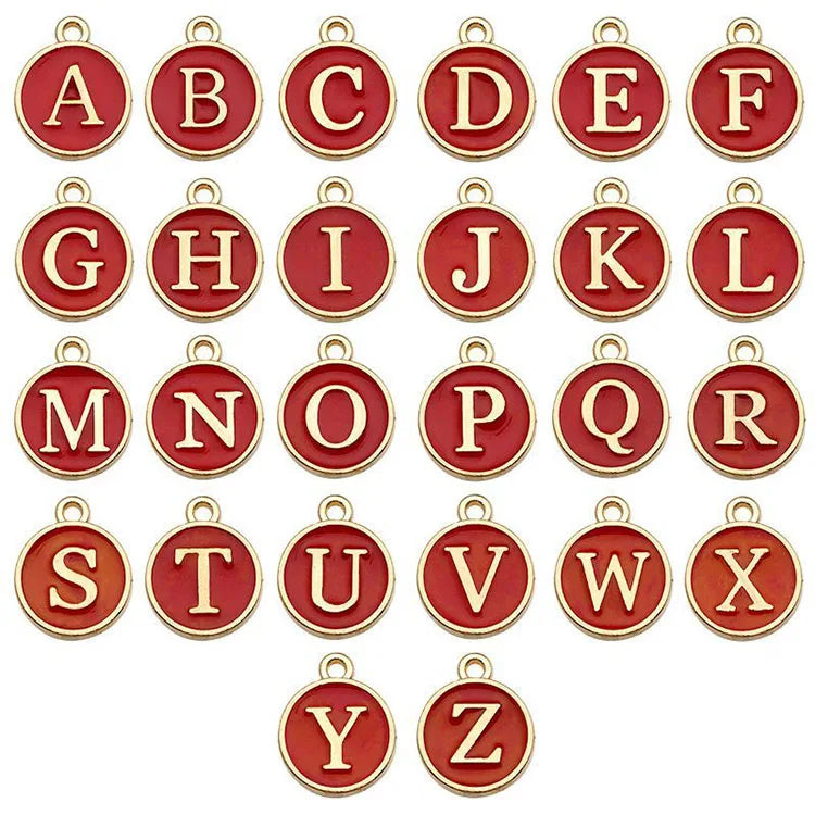 Bracelet Earrings Accessories DIY Alloy Accessories 26 English Letter Double-sided Oil Drop Pendant
