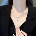Love Snow Stainless Steel Platinum Plated AAA Grade Baroque Shape White Pearl Charm Necklace for Women's Wedding Engagement
