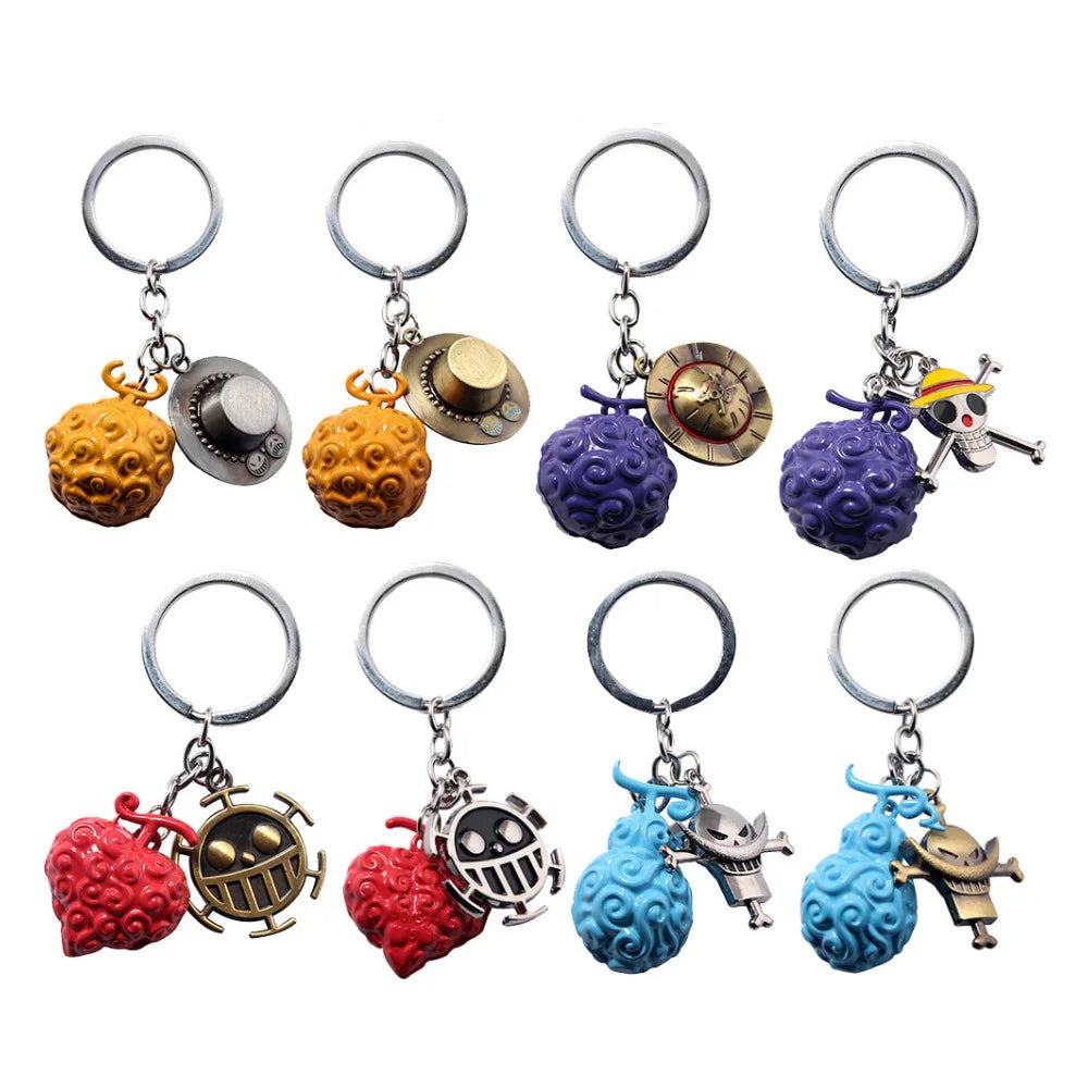10 Kinds Hot Sale Metal 3D Anime One Pieces Devil Fruit Cursed Fruit Cartoon Keychain Key Chain