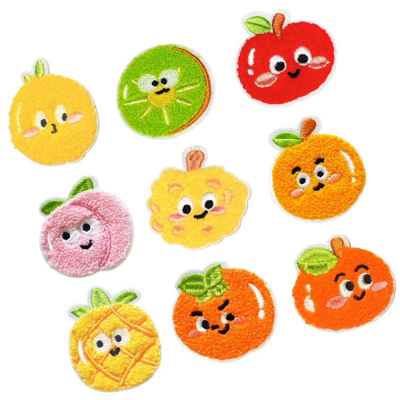 Custom Self Adhesive/iron on  Embroidery Simulation Fruit Coconut  Kiwi Lemon Orange apple Peach Pineapple Patch for Decoration