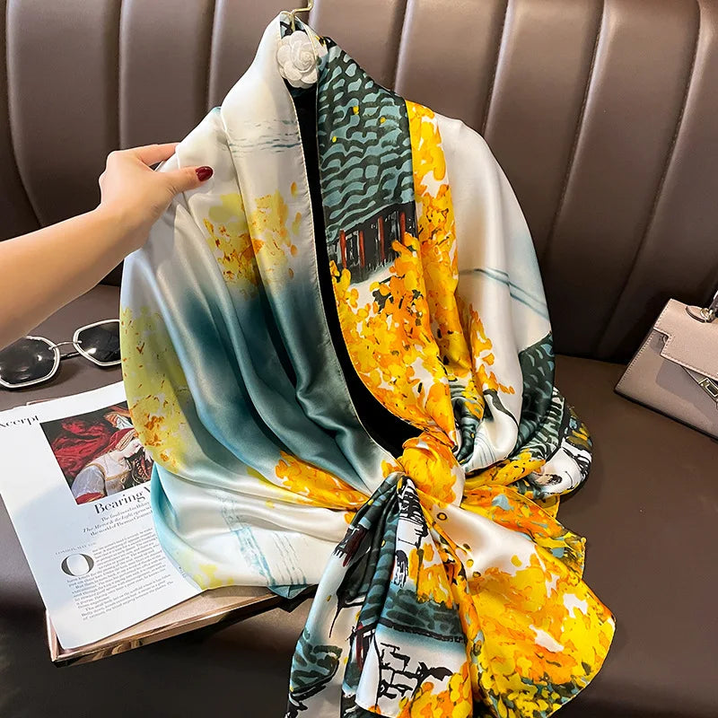 Manufacturer 2023 Latest Design Echarpe Femme Soie Shawl Scarves Wraps Luxury Nature Print Designer Polyester Scarf for Women